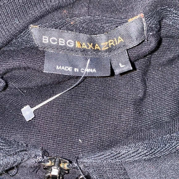 BCBG Maxazria  rhinestone logo black hoodie sweater Sz L - Picture 9 of 15